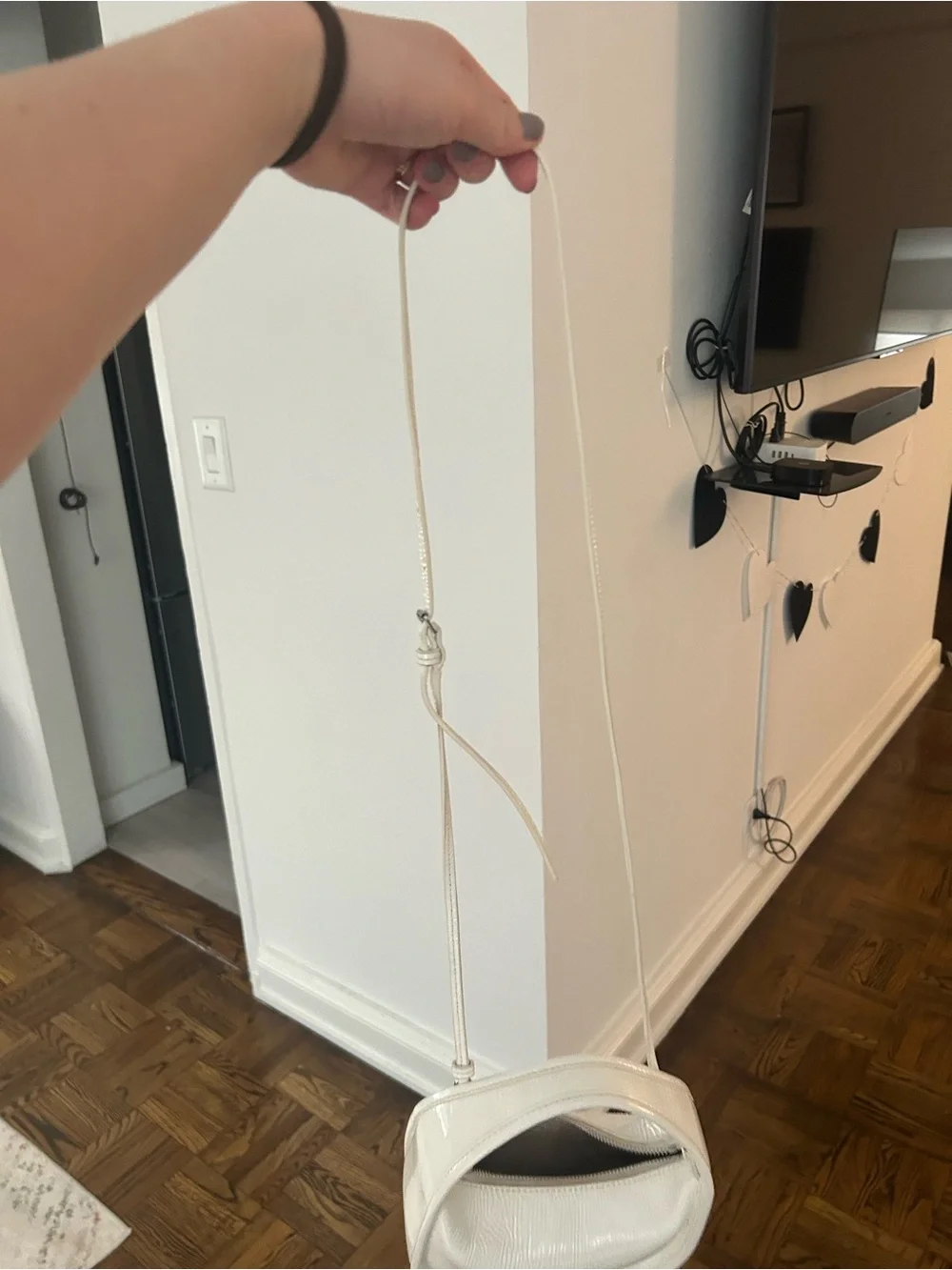 STAUD Cream Mini Croissant Shoulder Bag